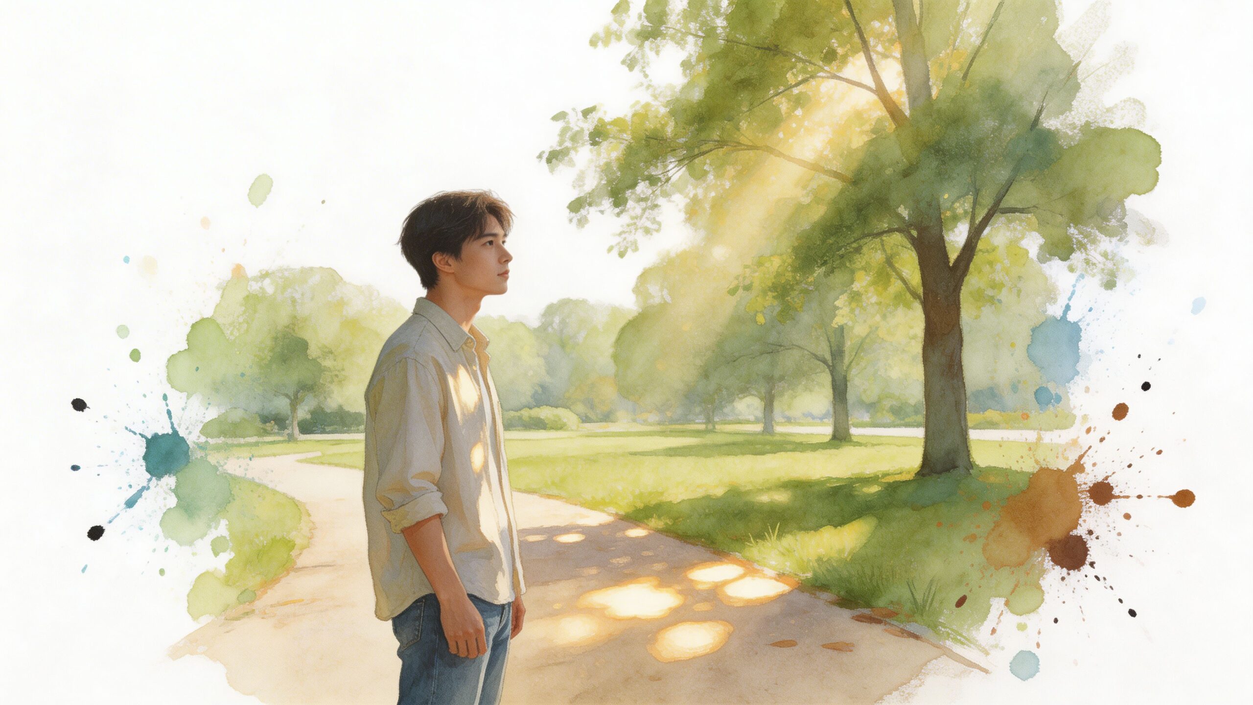 A young man standing on a scenic path in a lush, sunlit community park in Channahon, Illinois.