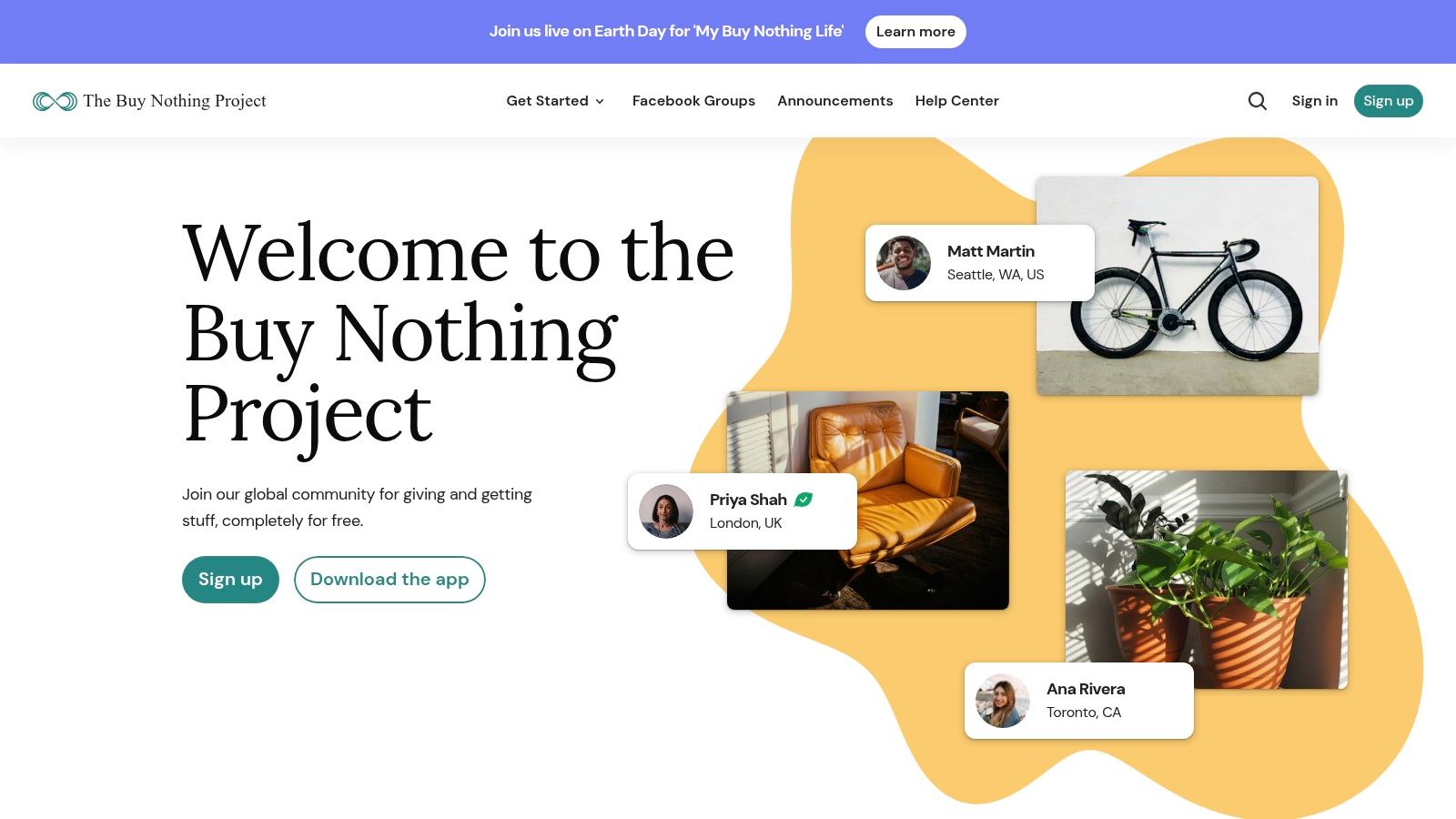 Buy Nothing Project (App + Facebook Groups)