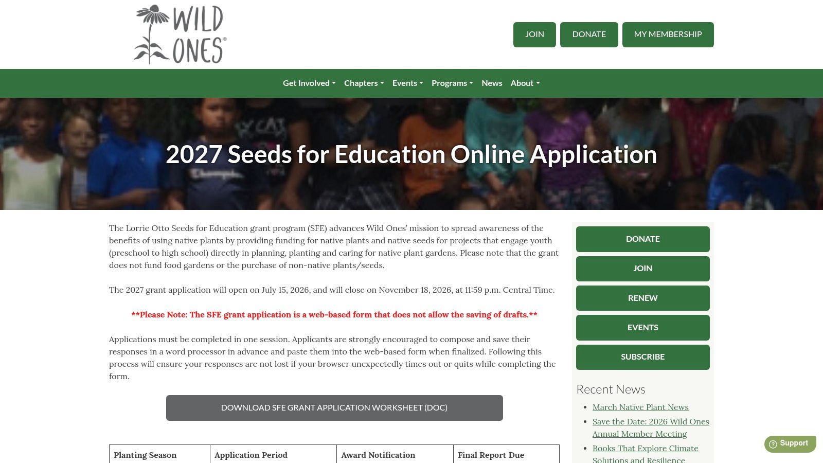 Wild Ones – Lorrie Otto Seeds for Education (SFE) Grants