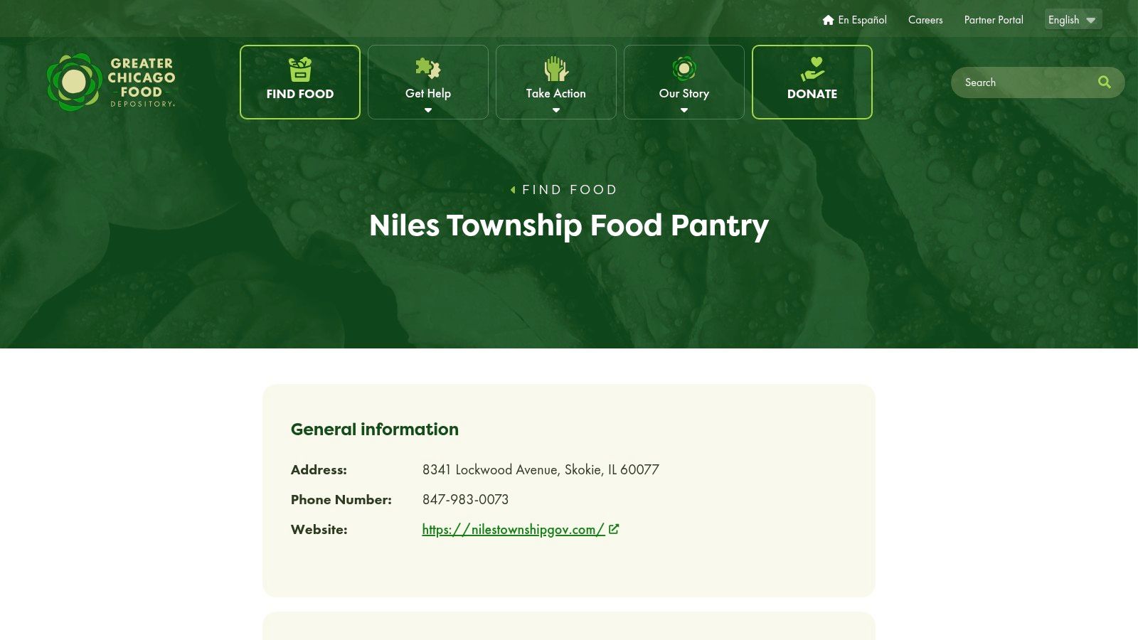Niles Township Food Pantry, Greater Chicago Food Depository Listing