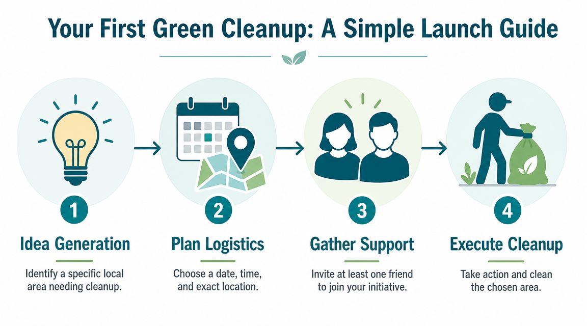 A four-step infographic illustrating a simple guide for launching a local green cleanup project.