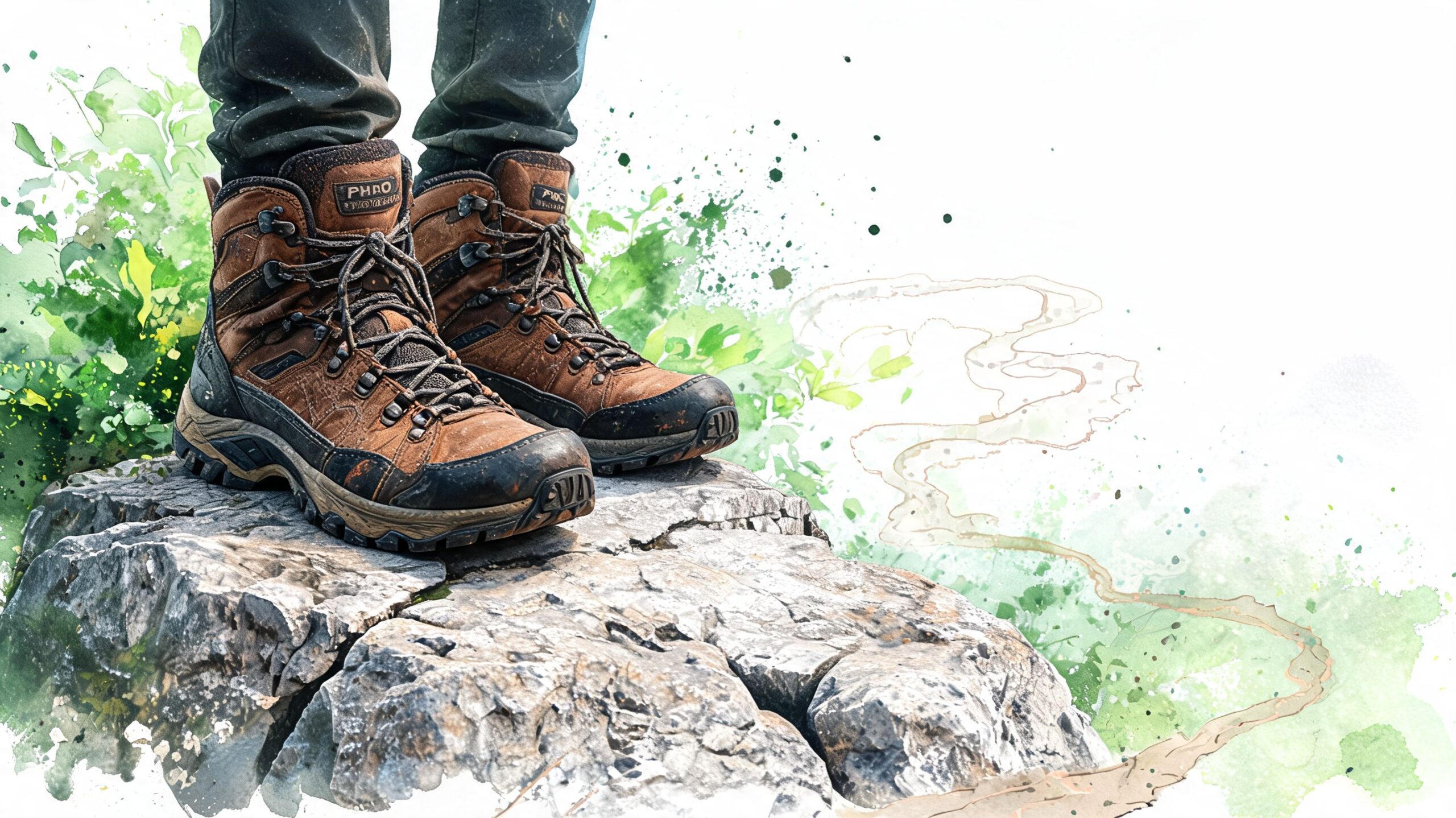 Close-up of hiking boots standing on a rocky outcrop in the scenic Greene Valley Forest Preserve.