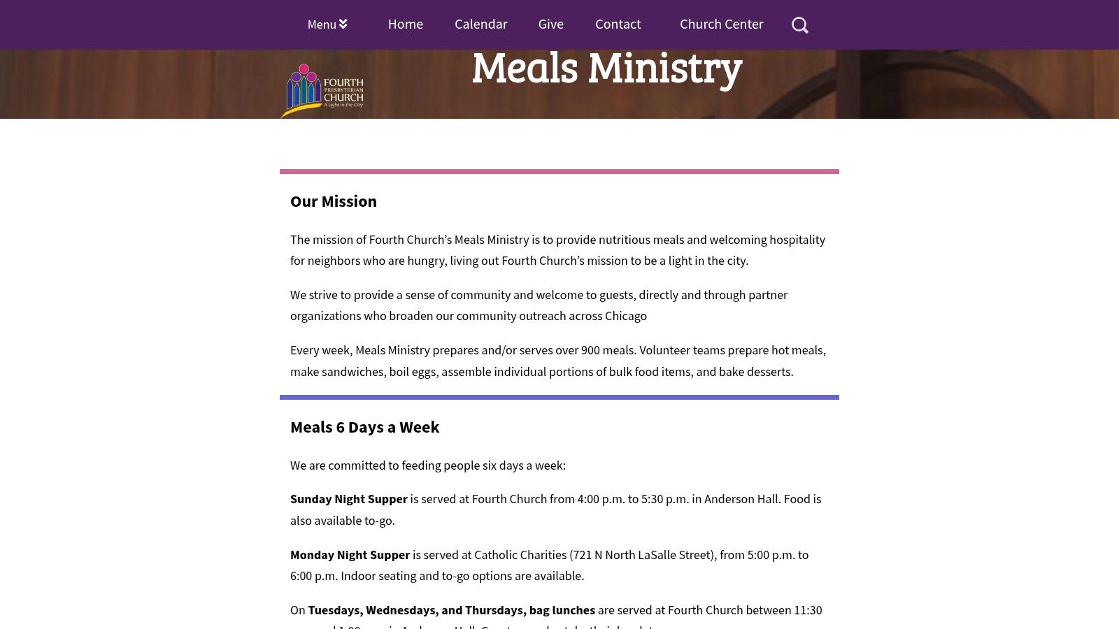 Fourth Presbyterian Church, Meals Ministry