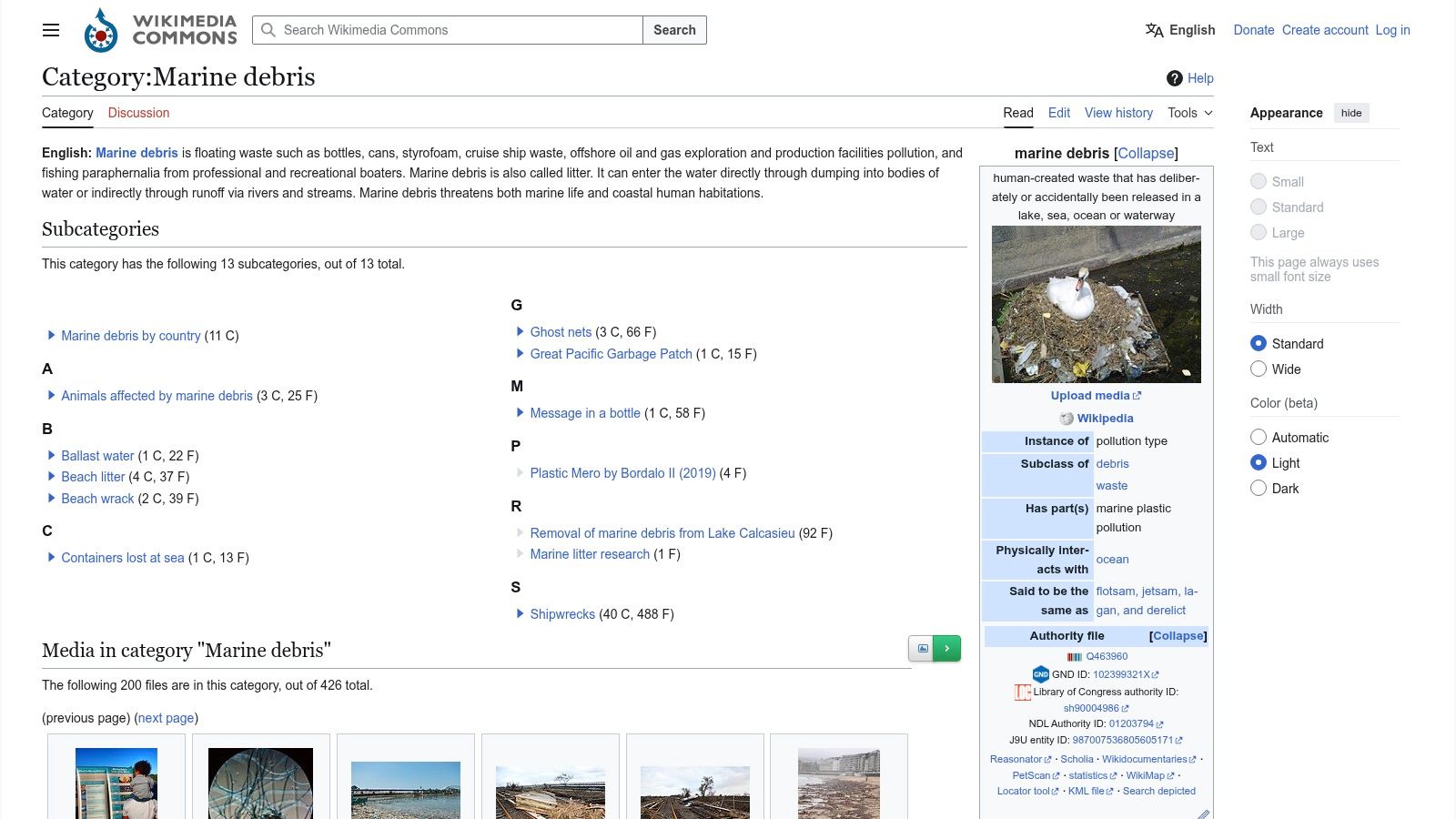 Wikimedia Commons – Marine Debris category