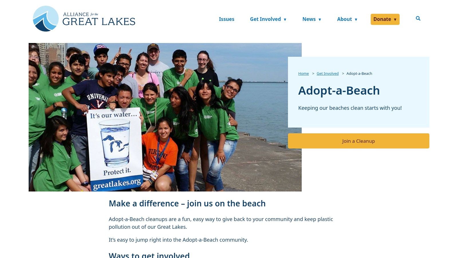 Alliance for the Great Lakes, Adopt-a-Beach